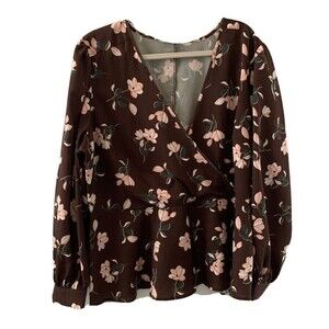 ELOQUII Womens Plus Size 20 Multicolor Floral Print Surplice Blouse Top